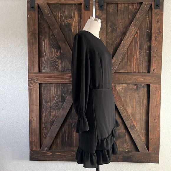 Long Sleeve Round Neck Ruffles Wrap Dresses Party Dress - Picture 4 of 10